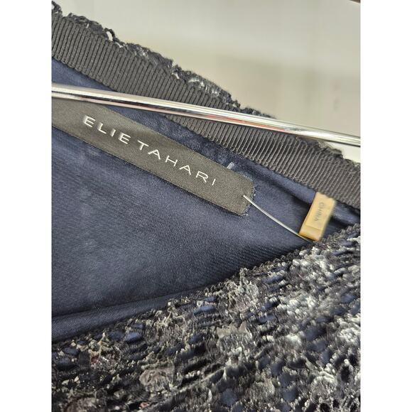 Elie Tahari Womens Sz 4 Knee Length Formal Skirt Blue Black Textured Overlay - Picture 3 of 5